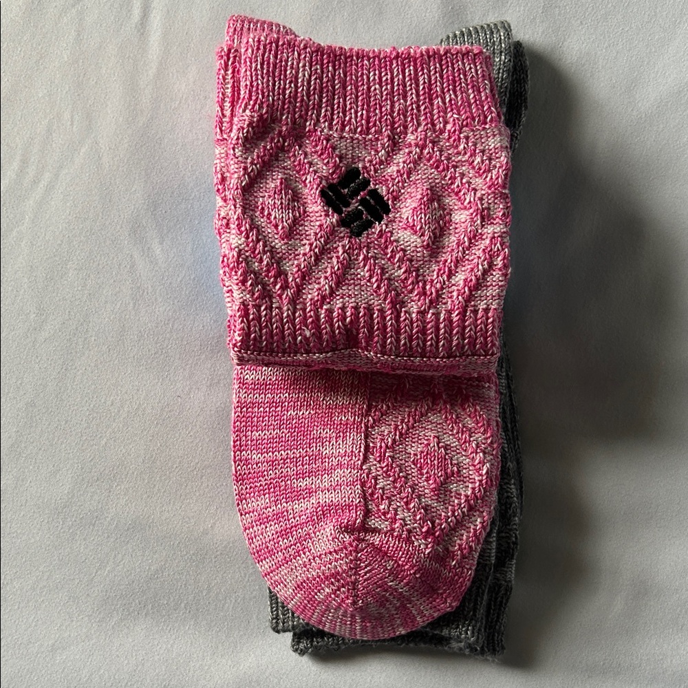 Columbia Pink Ice /Charcoal Gray 2 Pair Super Soft Crew Socks - Picture 6 of 11